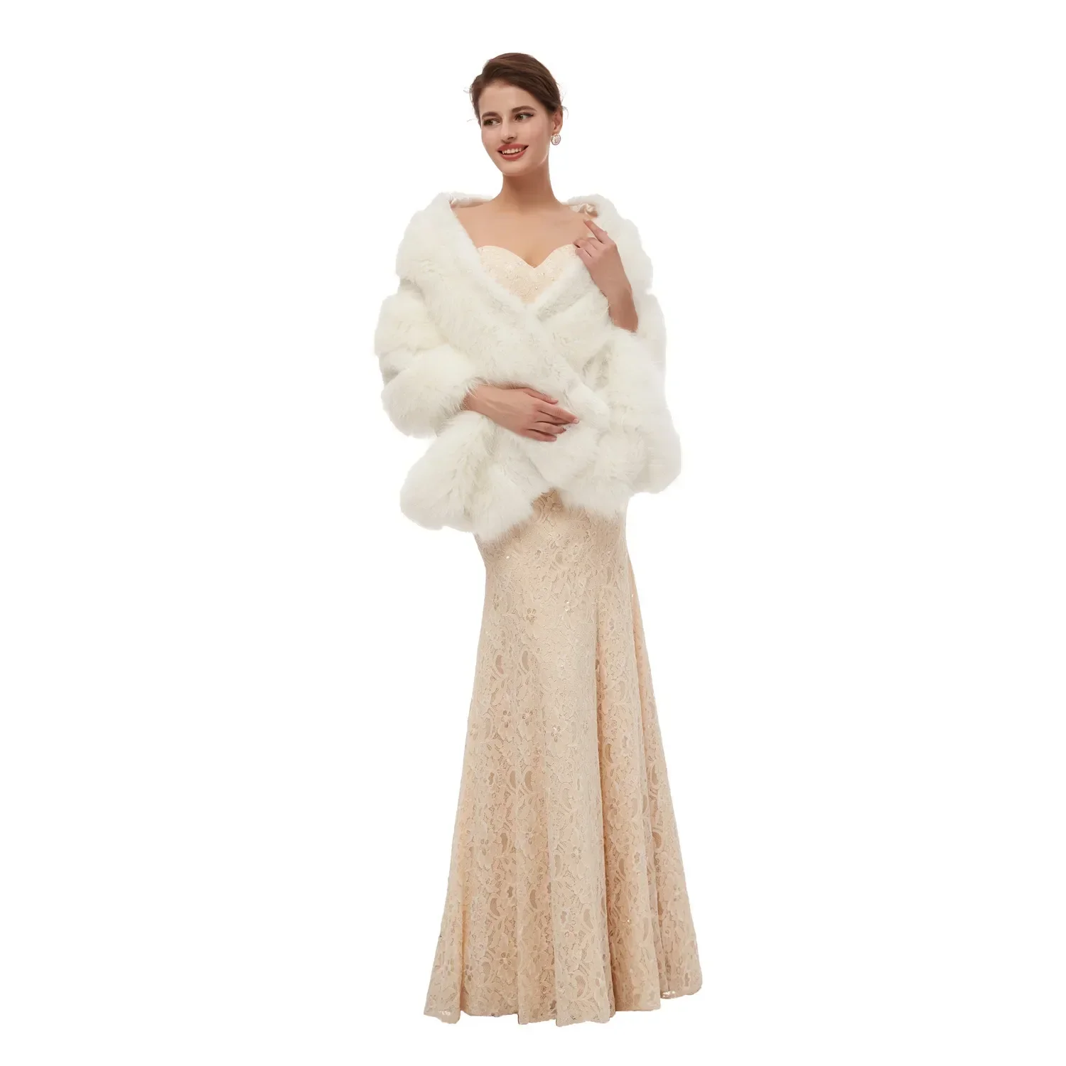 Wedding Bolero Winter Bridal Shrug Faux Fur Shawls Women Wraps Jacket Party Coat Shawl White Cape Faux Fur Coat