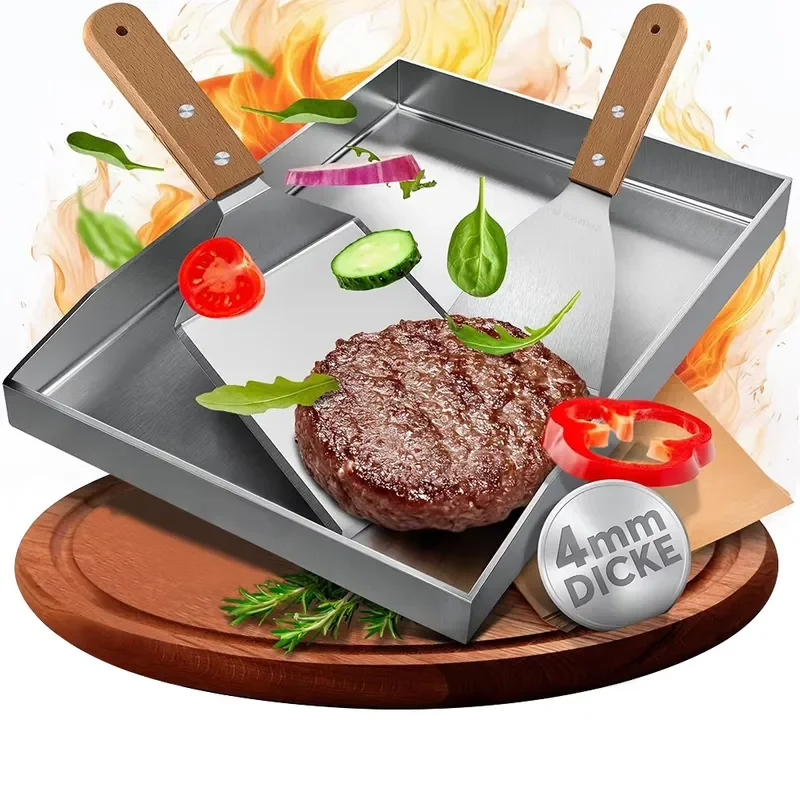 Stainless Steel Baking Pan High Temperature Resistant Silver BBQ Shovel Outdoor Barbecue Apron Grill Tray Wholesale Kitchen