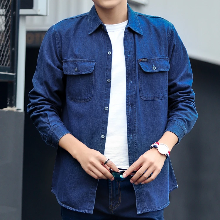 #4401 Denim Shirt For Men Long Sleeve 2022 Spring Autumn Blue Sunscreen Work Clothes Plus Size S-4XL Denim Jeans Shirt Man