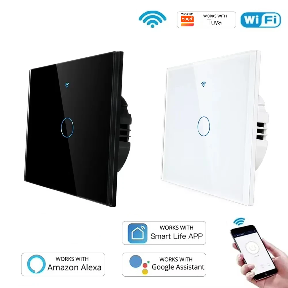 Compatible avec Tuya WiFi, interrupteur tactile mural intelligent pour la maison intelligente européenne, Alexa, Google Home, télécommande WiFi 433RF, 1/2/3 voies