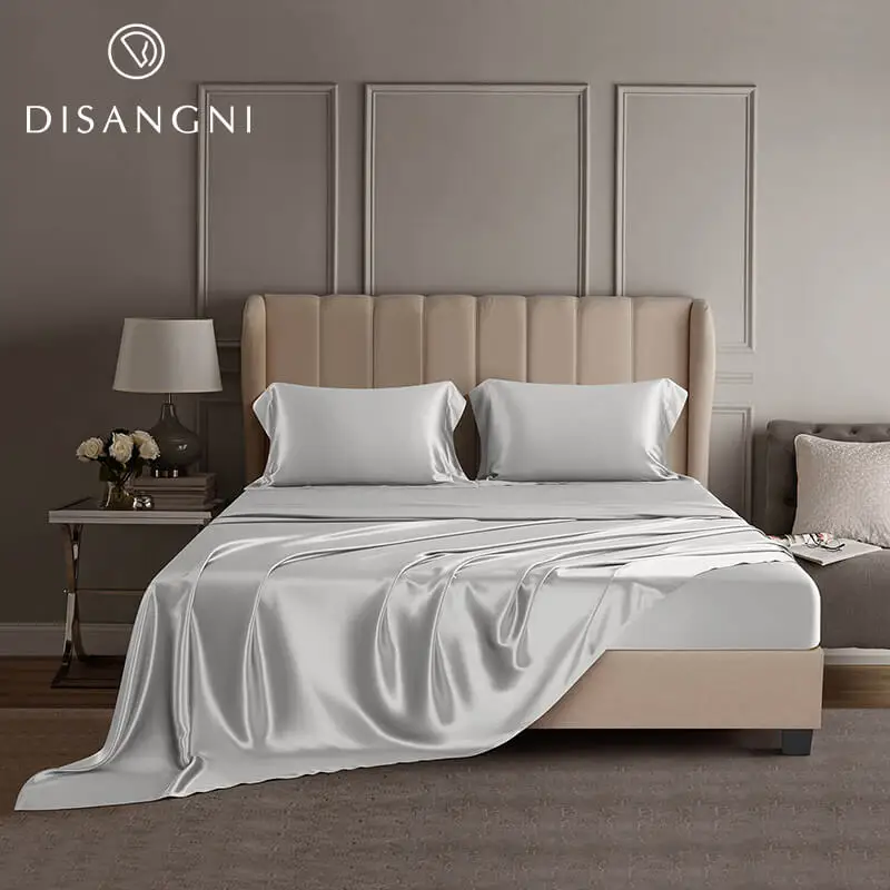 DISANGNI 22 Momme 100% Mulberry Silk Bedding Set - 4-Piece Luxury (2 Pillowcases, 1 Fitted Sheet, 1 Flat Sheet) - 6A Grade Natur