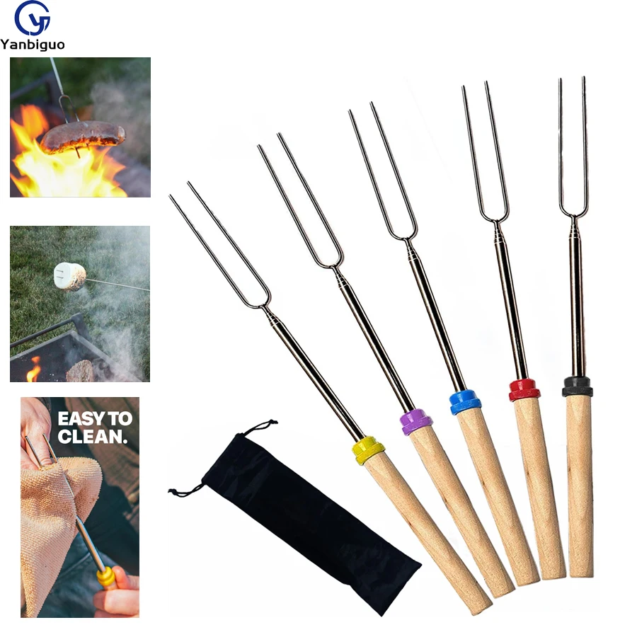 

Stainless Steel Roasting Sticks for Fire Pit Long-Marshmallow Roasting Kit-Smore Skewer Hot Fork Campfire Cooking Smores Stick