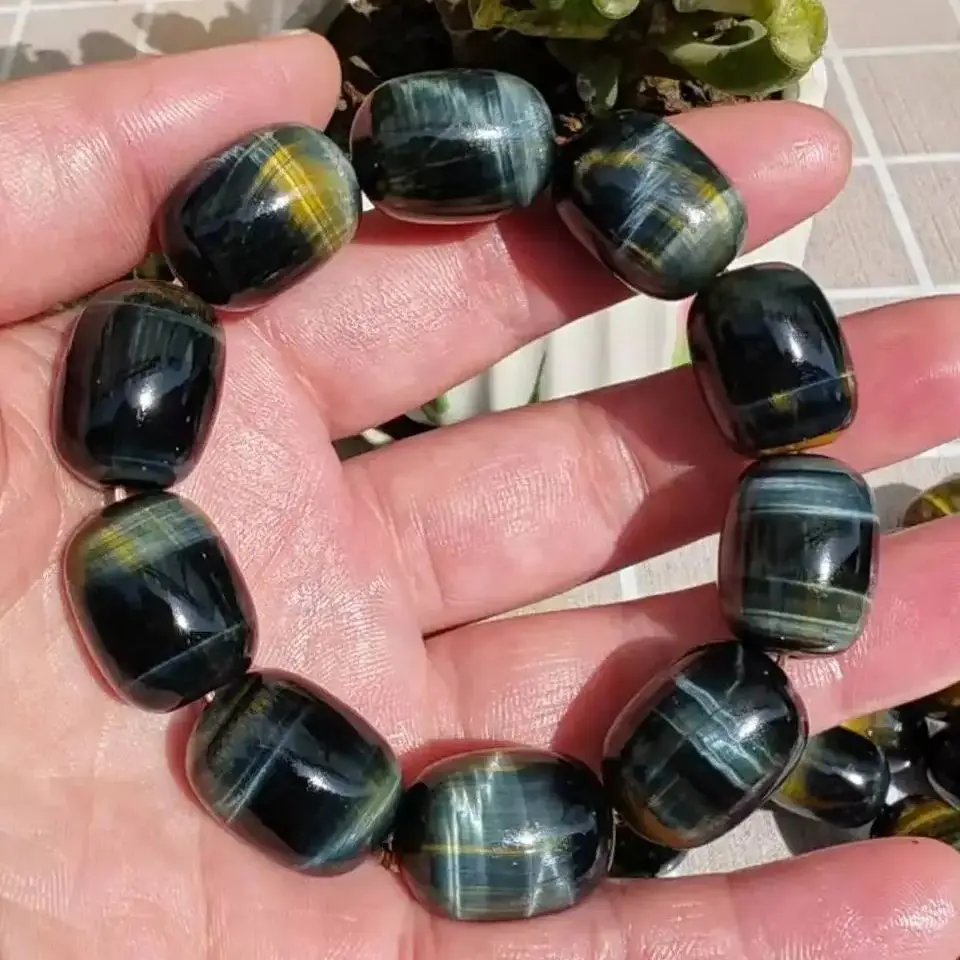 

Браслет из натурального камня из бисера ручной работы для женщин и мужчин, ювелирные изделия, подвеска, желтый, синий браслет с тигровым глазом