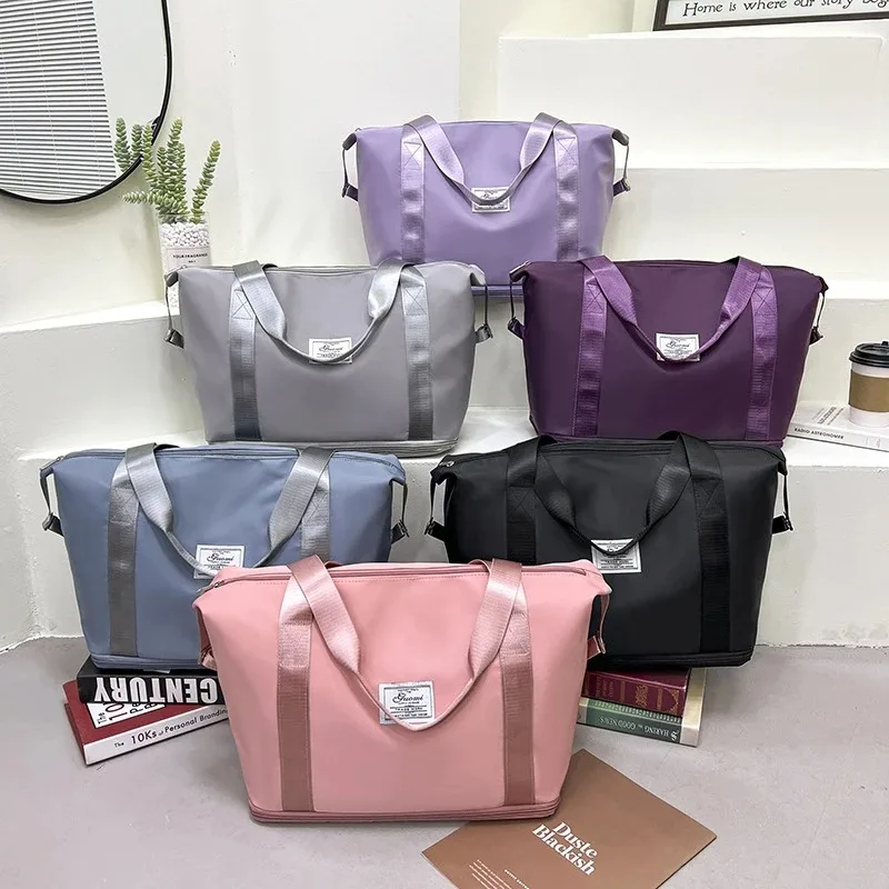 Women's Travel Tote Folding Waterproof Travel Bag Extendable Large Capacity Storage Handbag Dry and Wet Separation Fitness Bag