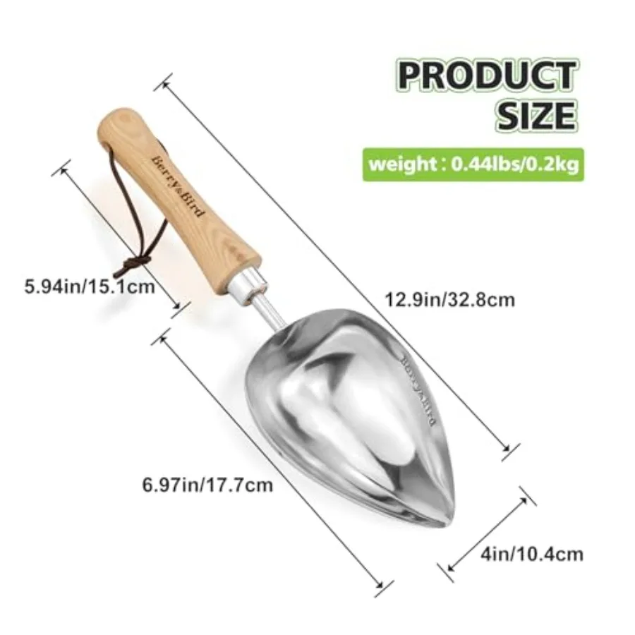 Garden Oversized Soil Scoop, Stainl Steel Gardening Trowel with Wood le Multi Function Spade Spoons for Transplanting, Planting