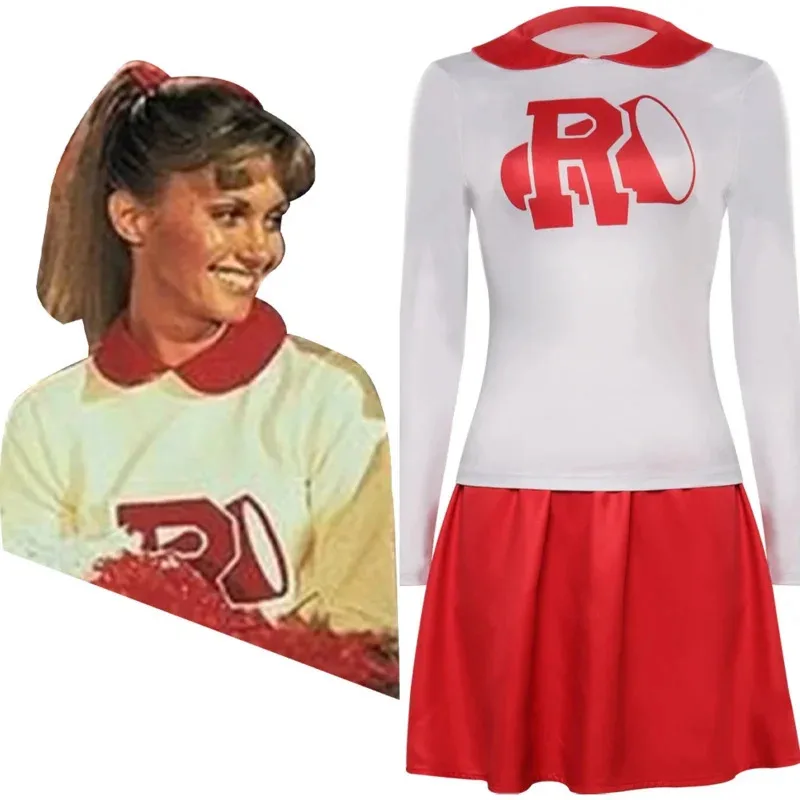 

NewGrease Rydell High Pink Lady Cheerleader Cosplay Costume Sportswear Top Skirt Outfits Women Female Adult Halloween Party OP5