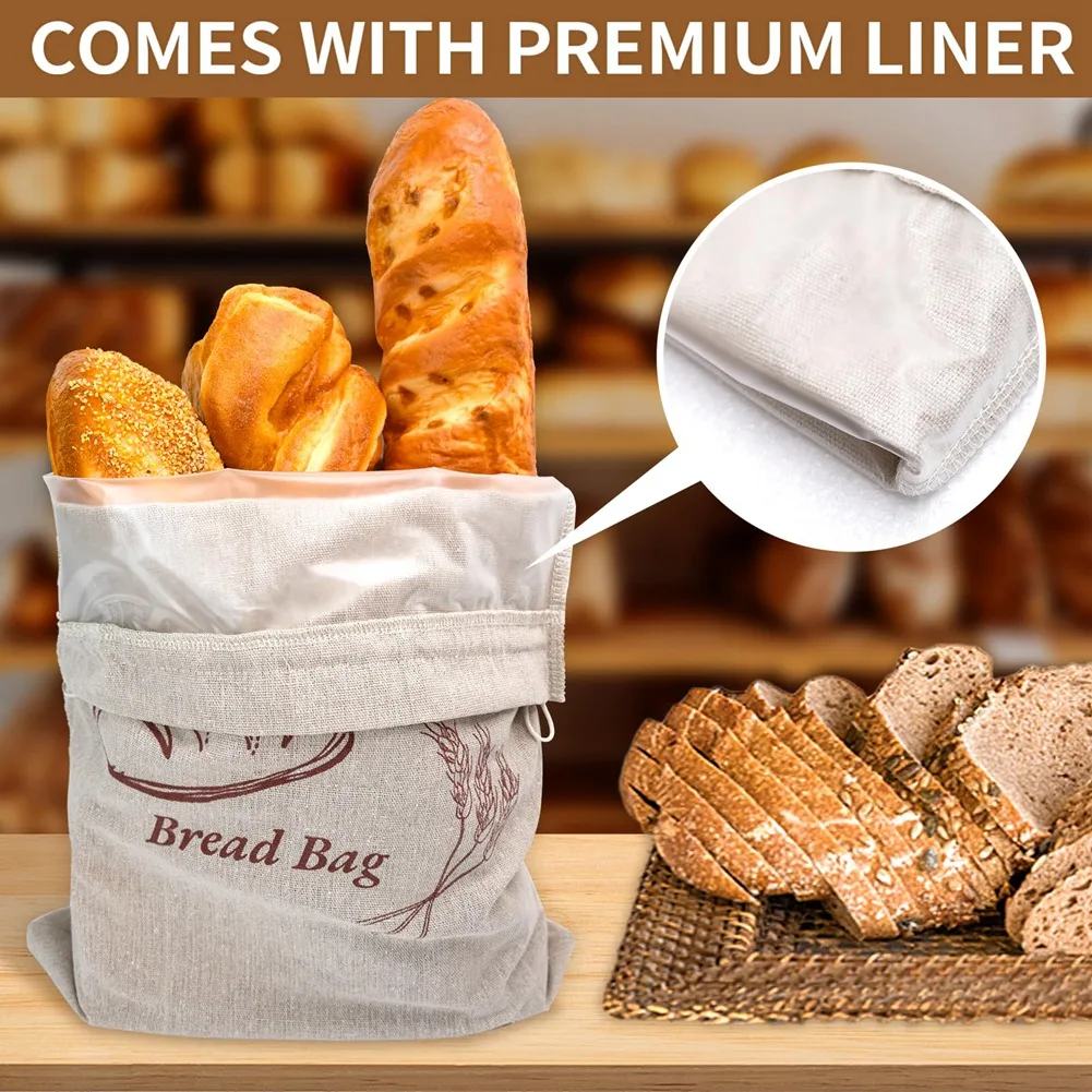 2 Pack Linen Sourdough Reusable Bread Bags for Homemade Bread, Bread Bags for Homemade Homemade Bread Storage Linen