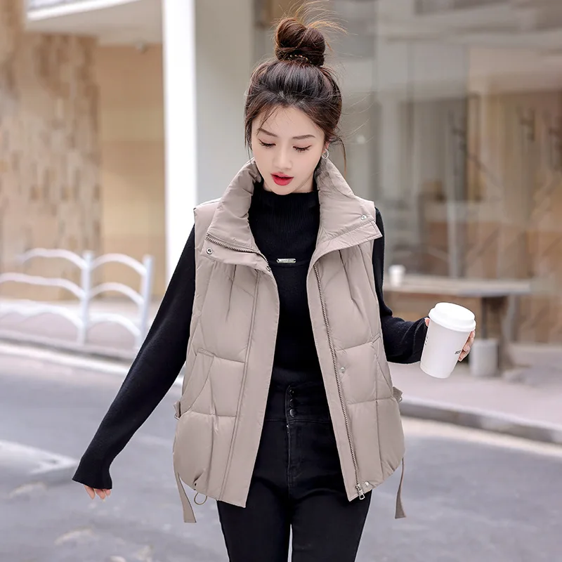 

2025 зимняя мода, теплый пуховый хлопковый жилет, гладкая удобная легкая куртка без рукавов, однотонный свободный жилет с воротником-стойкой