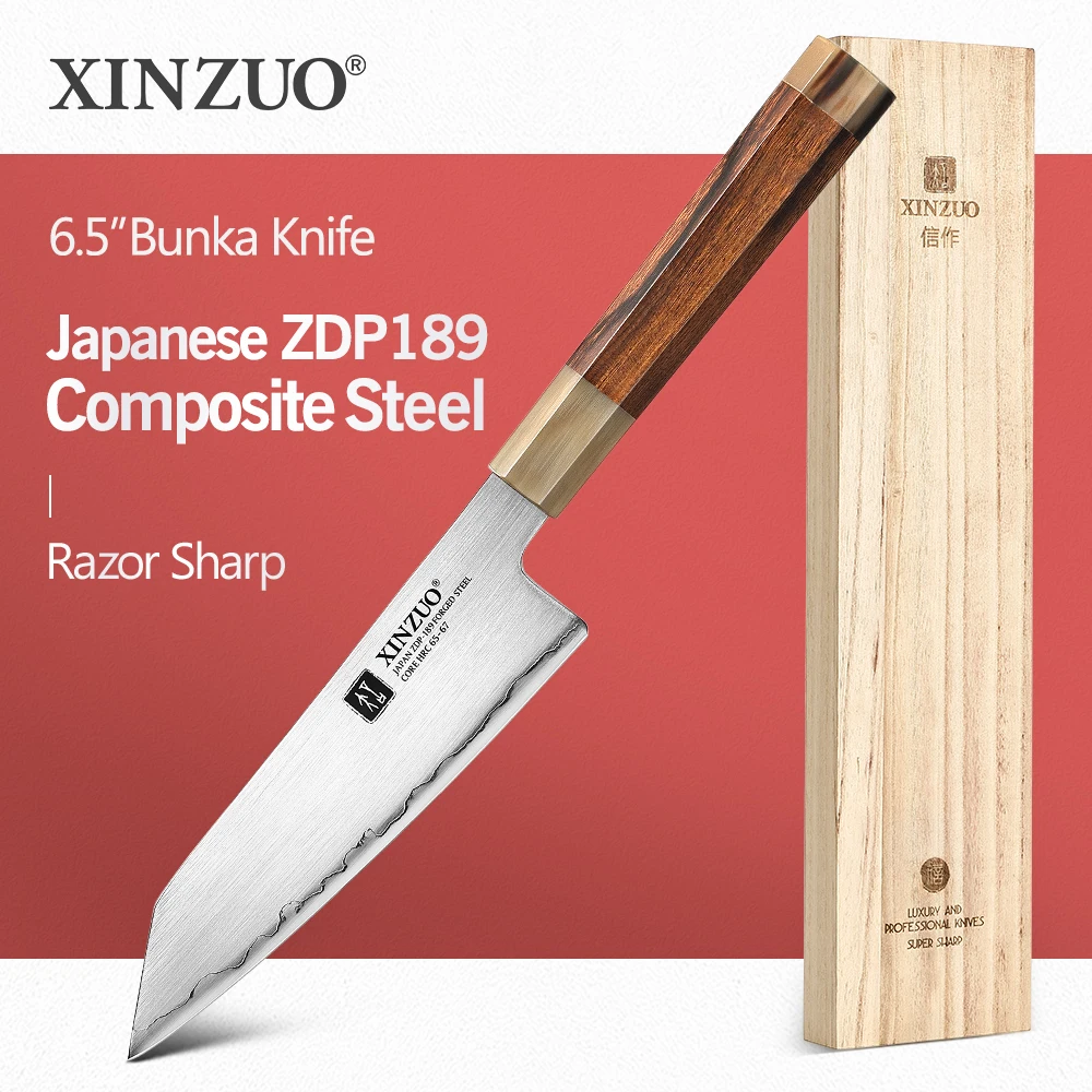 

XINZUO 6.5'' Bunka Knife 65-67HRC Stainless Steel Premium Desert Ironwood Handle Ingenious Hand-polished Gift-giving Goodies