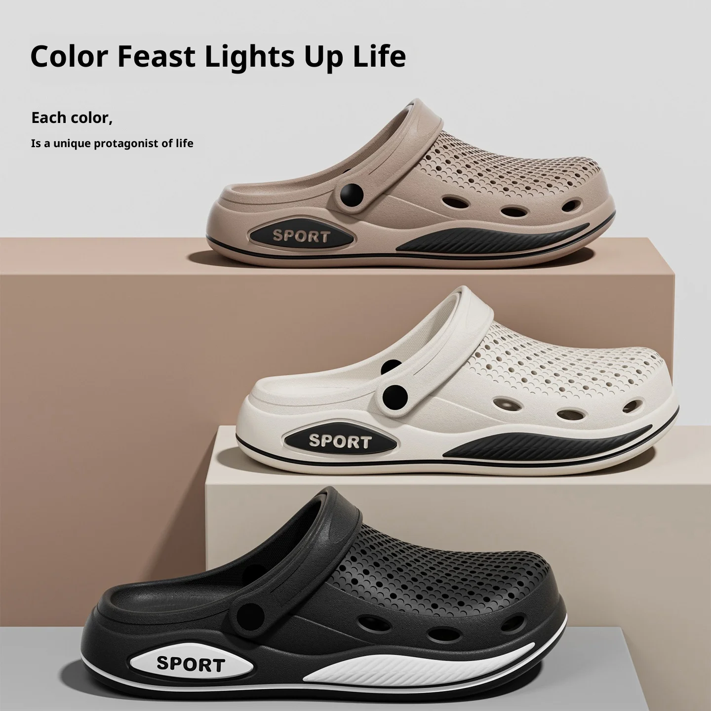 Men EVA Slides Summer Outdoor Sport clogs Breathable Hole Shoes Non Slip slipers Comfortable Beach Pool Casual Walking Sandals