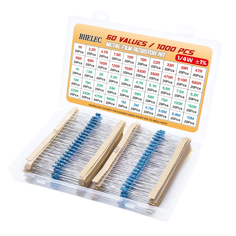 Kit de résistances 1ohm - 10M Ω avec 1% 1/4W 1/2W 1W 0,25W 0,5W Assortiment de résistances à film métallique Ensemble de résistances électroniques