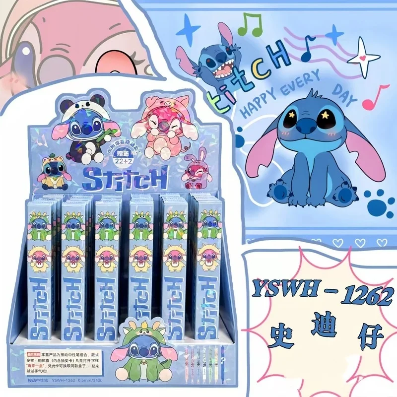 

24pcs Stitch Gel Pen Lilo & Stitch 0.5mm Black Press Sign Pen Independent Packaging Student Stationery Wholesale Gifts