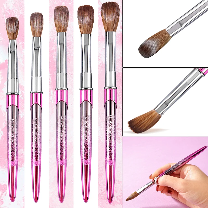 100% Kolinsky Acryl Nagelborstel Ovaal Gekrompen Paars Handvat Professionele Salon Kwaliteit voor Acryl Poeder Maat 2-18 #