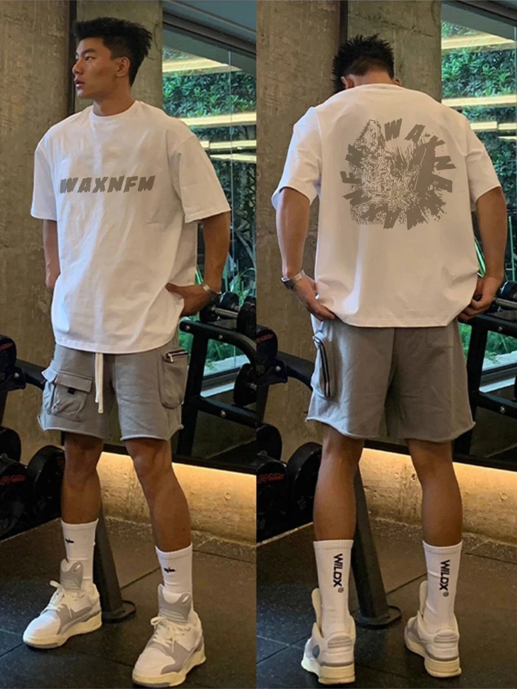 

American high street personalized letter short-sleeved T-shirt men's summer versatile fashion trend brand white loose top
