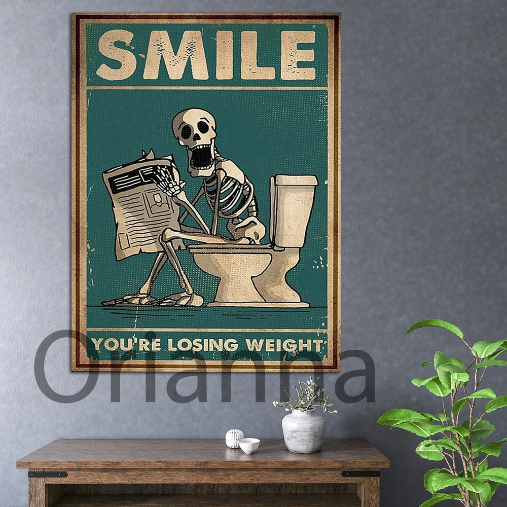 Modern Modular Picture Home Decor Print Smile You'Re Losing Weight Skeleton Bathroom Canvas Painting Pop Wall Art Vintage Poster