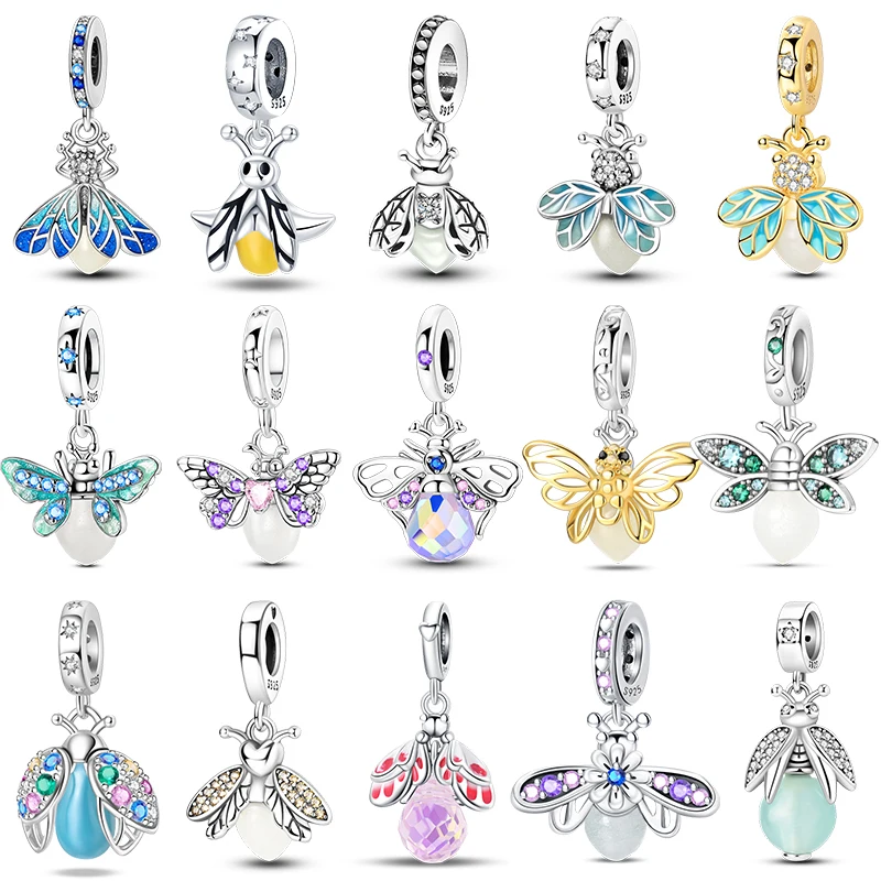 Fit Original 925 Sterling Silver Charms Beads Luminous Firefly Charms for Women Fine DIY Birthday Jewelry Gifts