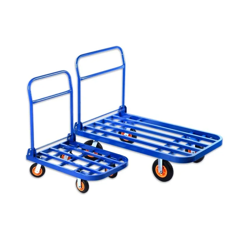 

New Warehouse Portable Transportation Steel Heavy Duty Metallic 150kg 300kg 400kg Platform Trolley Carts