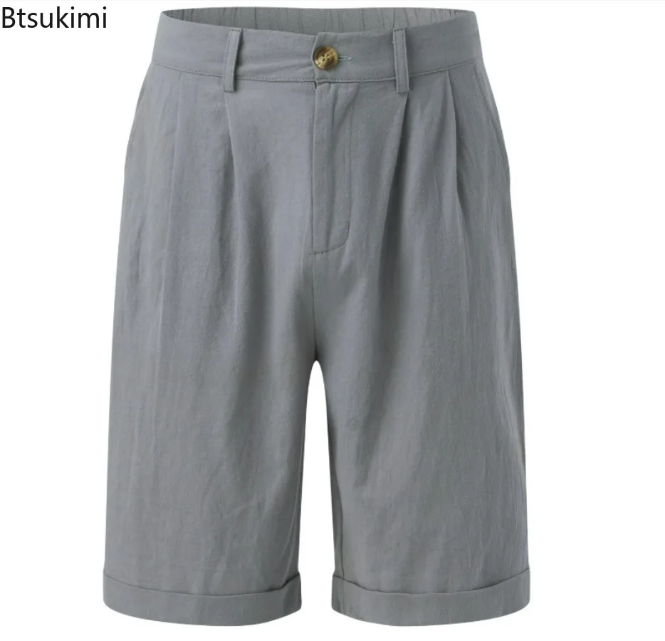 Summer Fashion Solid Cotton Linen Shorts for Men Breathable Pleated Loose Casual Straight Shorts Men Daily Versatile Short Pants - Image 6