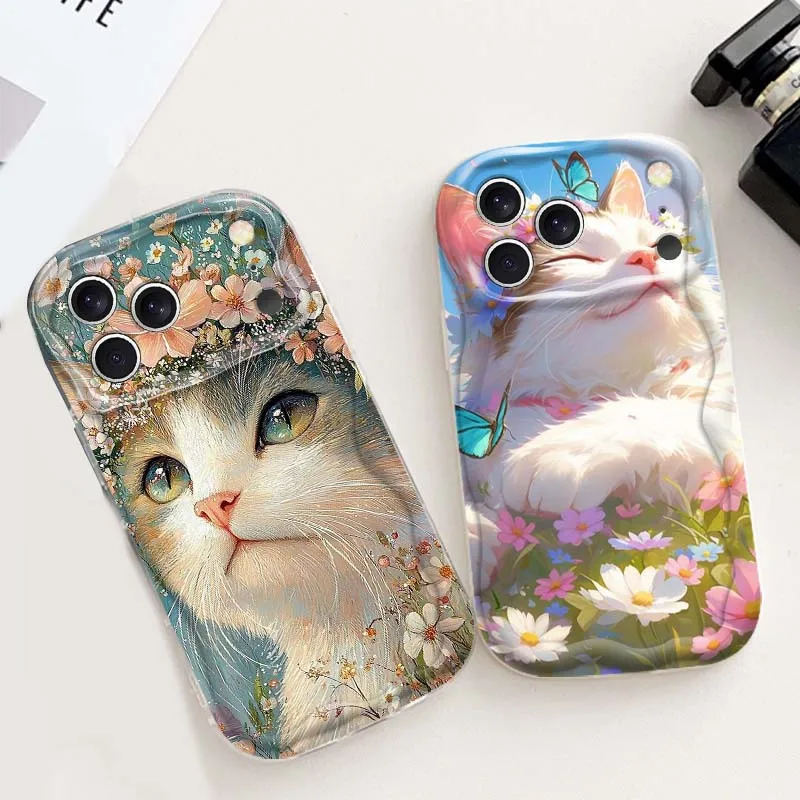 

Cat Popular Creative Art Phone Case For Apple iPhone 17 16 16E 15 14 13 12 11 XS Air Pro Max Plus Wave Oil Soft Funda