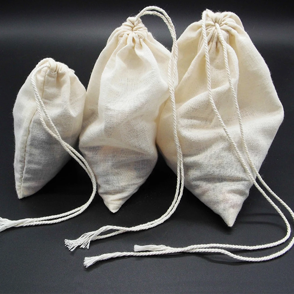 

20Pcs Cotton Cloth Tea Bags Drawstring Filter Reusable EcoFriendly For Loose Leaf Herbs Herbal Powder 8x10cm White