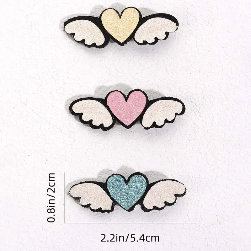 Oaoleer 5Pcs/set Love Heart Wings Hair Clip for Baby Girls Glitter Hairpins Barrettes Kids Headwear Party Hair Accessories Gifts