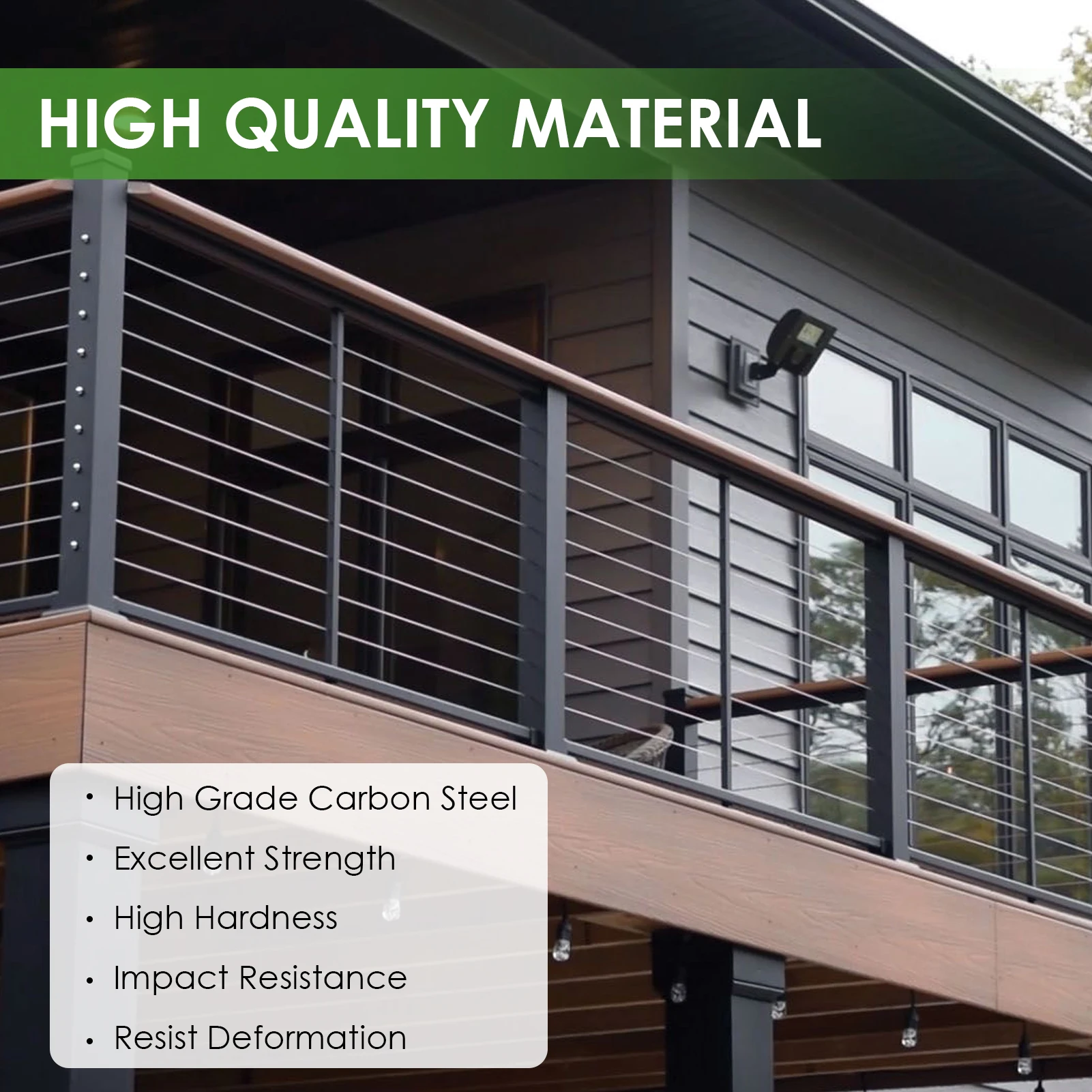 Cable Railing Post, 4 Pieces Decking Railings, Black Finish Fence Rail Post for Steps, Balcony, Staircase, Pool Fence