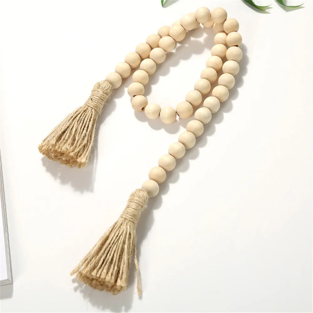 DIY Handmade Garland Farmhouse Ornament With Jute Rustic Wall Hanging Tassels String Wood Bead Garland