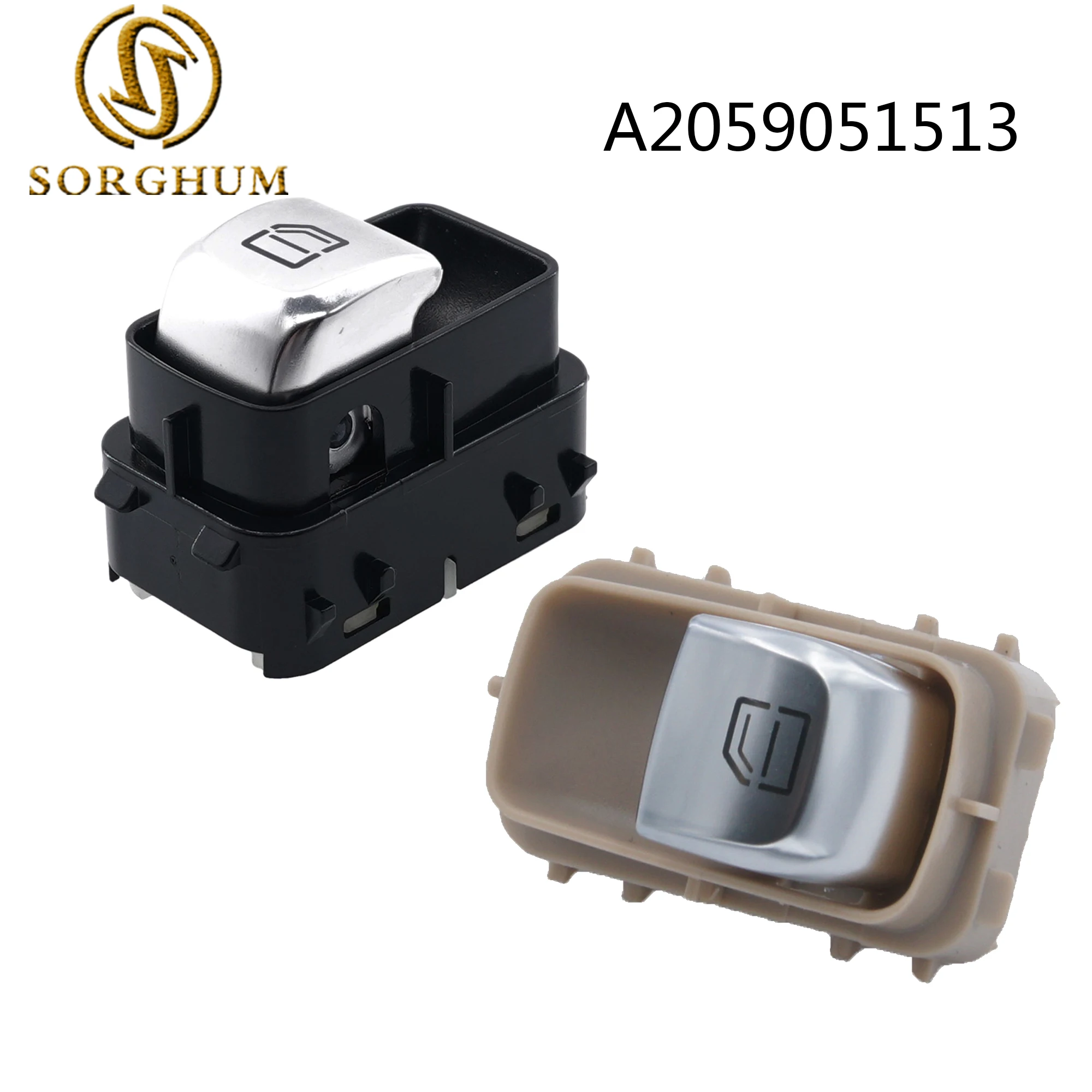 Sorghum A2059051513  Beige/Black Single Power Window Switch Button For Mercedes-Benz C200 C300 C63 AMG 15-16