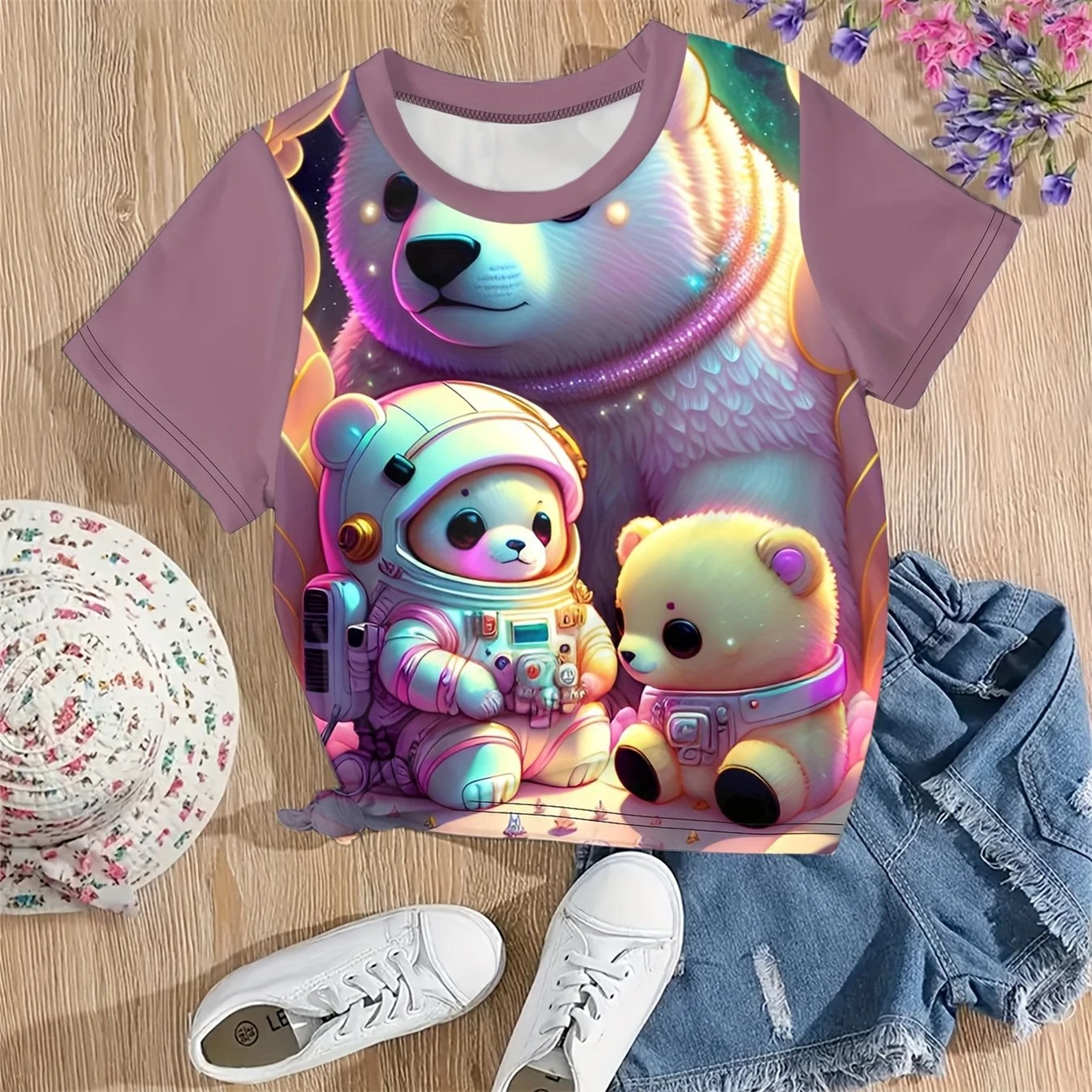 Children Clothes Panda Graphic T Shirts Cute Animal Print Girl Clothes Short Sleeve T-Shirts for Girls Polyester Child T Shirt