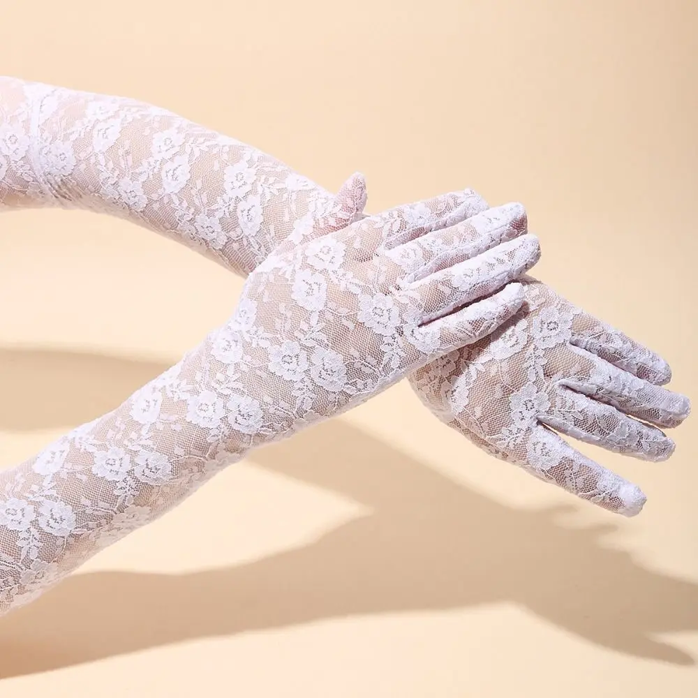 Vintage Long Bridal Gloves Transparent Slimming Wedding Mittens Elegant Thin Lace Gloves Opera