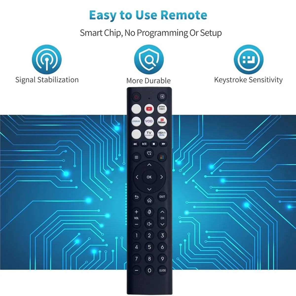 DT75BG Replace ERF2G38H Remote Control for Android Smart TV Remote Control No Voice