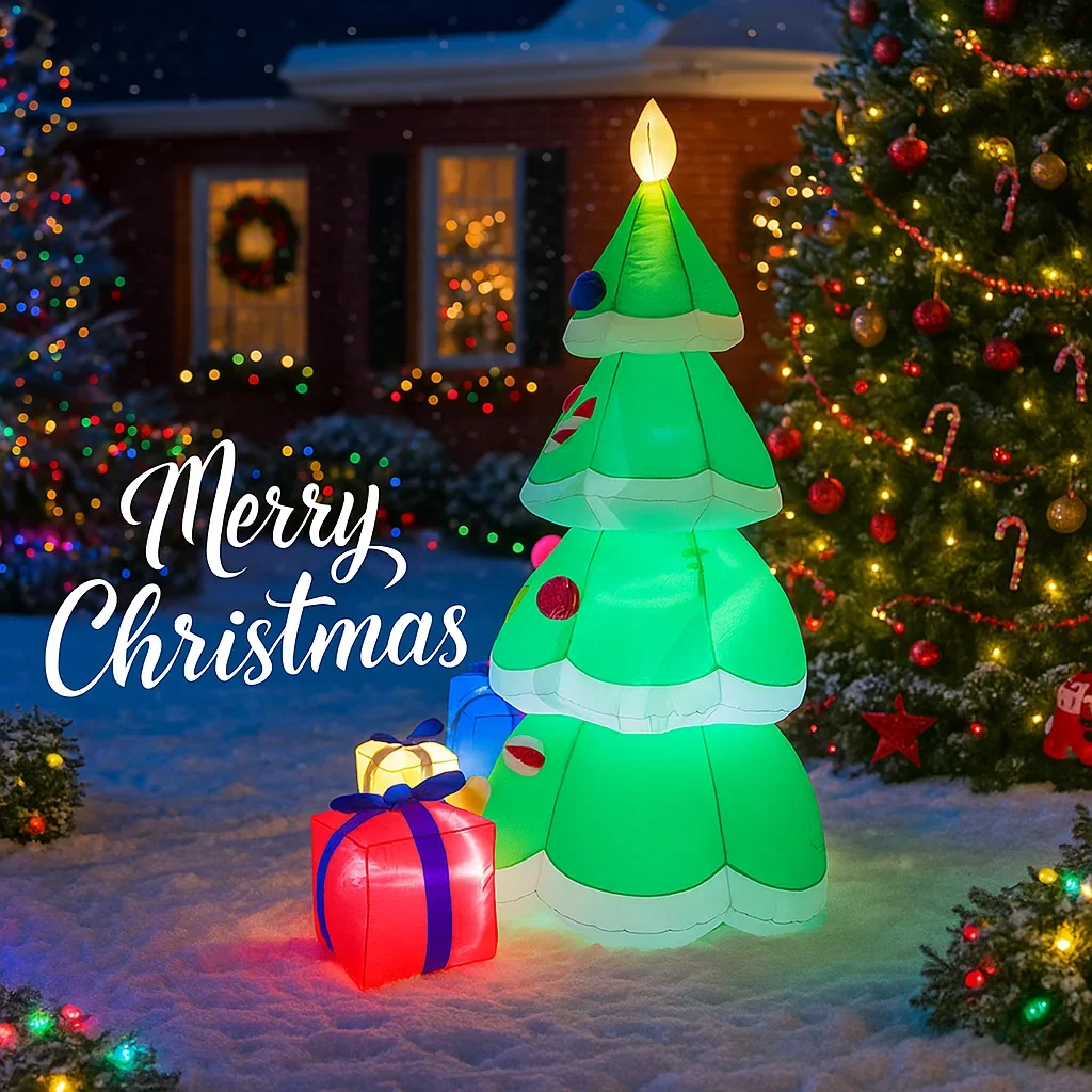 6.89FT في الهواء الطلق عطلة زينة نفخ شجرة عيد الميلاد سانتا الكلب هدية لعبة LED عيد الميلاد لوازم المنزل زخرفة عيد الميلاد ساحة ديكور