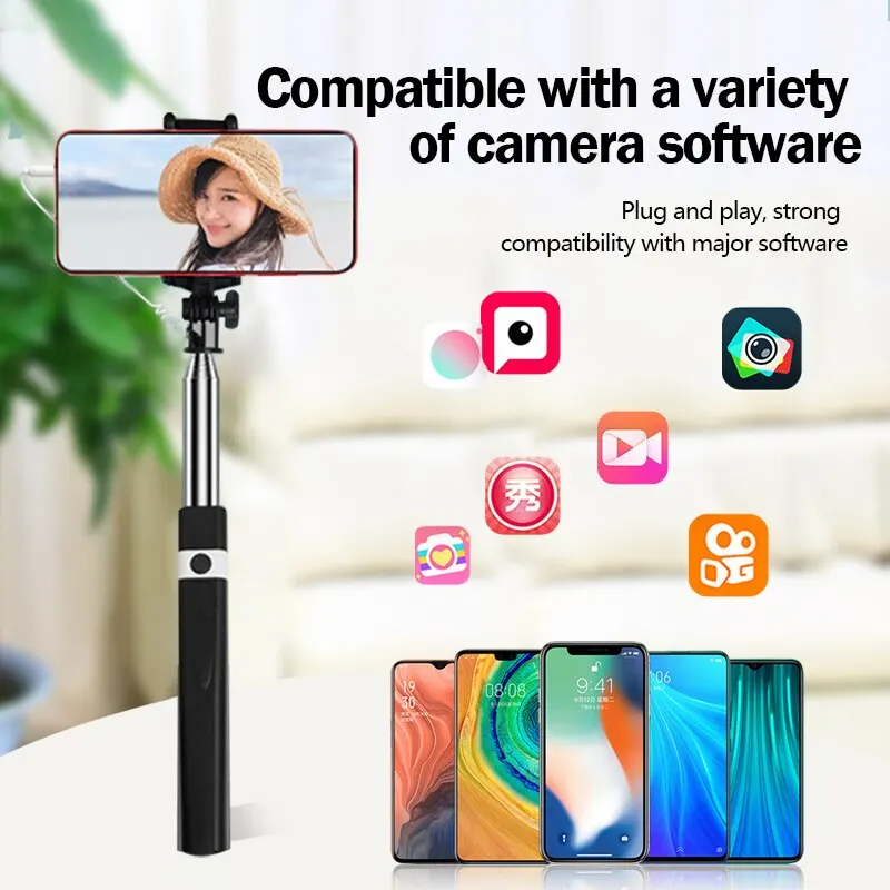 CL02 Mobile Phone Selfie Pole Line Control Telescopic Tube Tourism Selfie Magic 3.5 Interface Universal Selfie Stick with Line