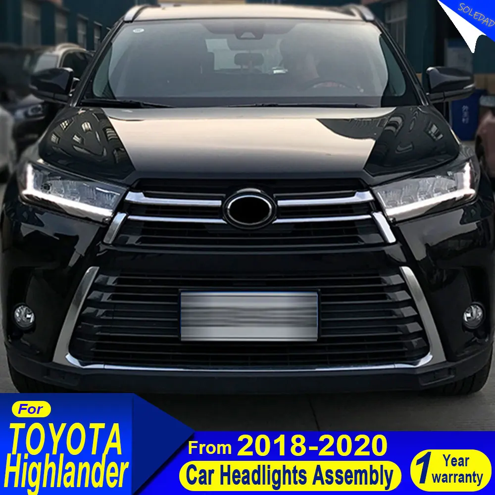 Car Head Lamp for Toyota Highlander 2018 2019 2020 2021 LED Headlight DRL Turn Signal High Beam Angel Eye Projector Lens