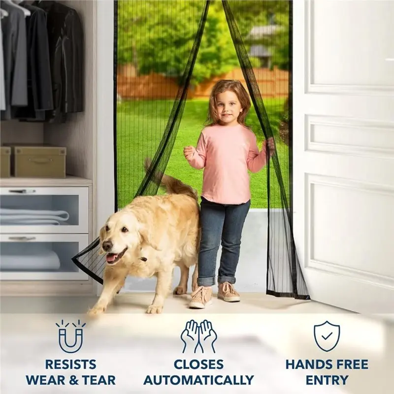 【CHRISTMAS 】1Pc Magnetic Screen Door Mesh 120X210cm - Easy Install, Self-Sealing Mesh, Pet Tested, Hands-Free Entry, Keeps Bugs