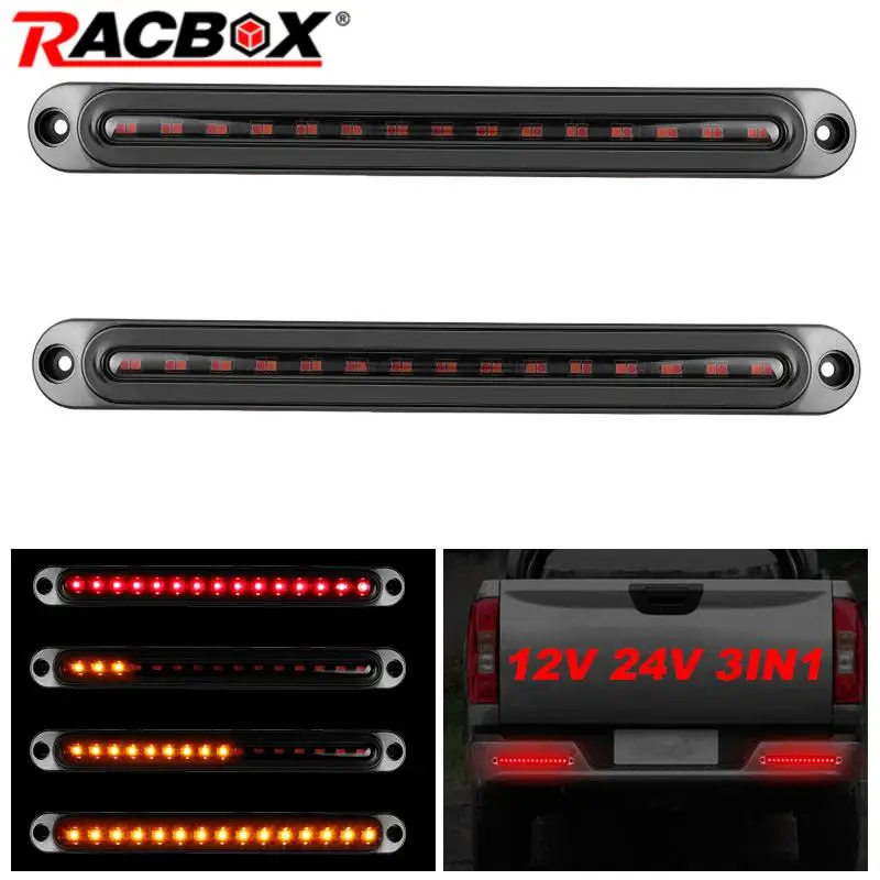 Truck LED Turn Signal Tail Brake Light Bar 3 In 1 Smoke Daytime Running Light DRL Flowing Water Yellow Fog Lamp 12V 24V E4 Mark