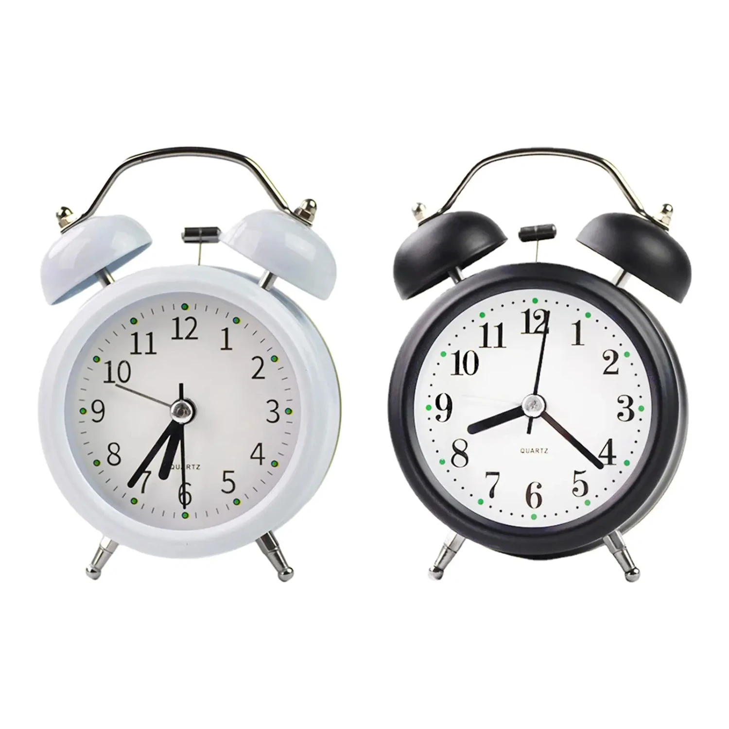 Twin Bell Alarm Clock Non Ticking Desk Clock Creative Metal Analog Alarm Clock  NightStand Bedside  Study Room Desk