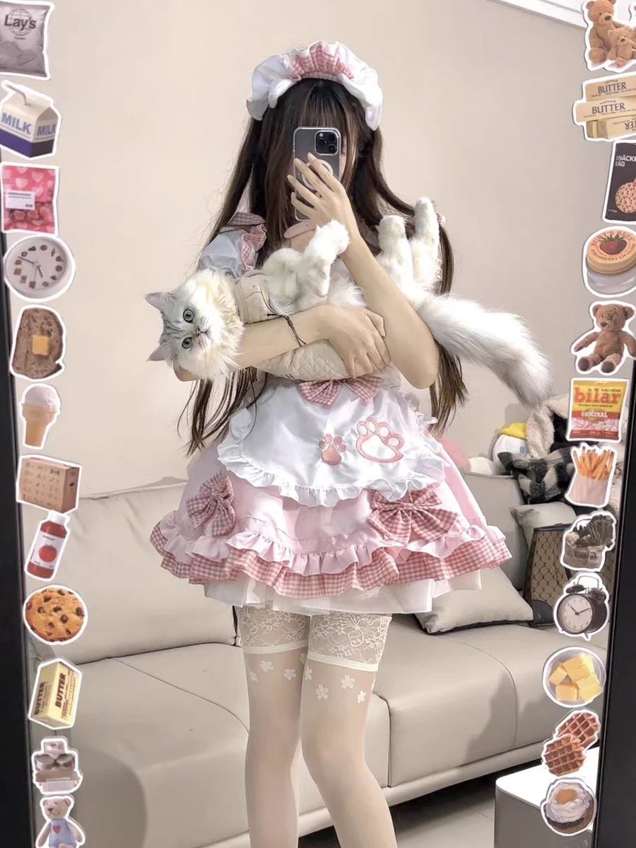 Japanese Korea Fashion Maid Costume Cute Soft Sister Cat Anime Lolita Cosplay Dress Anime Pink Sweet Student Party Outfits