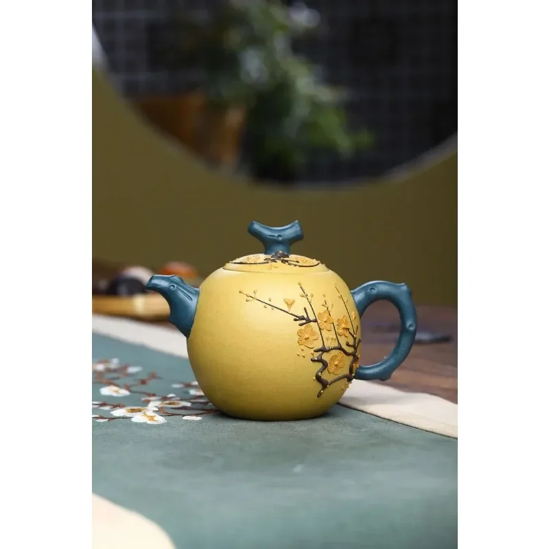 Handpainted Plum Blossom Dragon Egg Teapot Yixing Purple Clay Tea Pot Raw Ore Section Mud Filter Kettle Zisha Tea Set 260ml