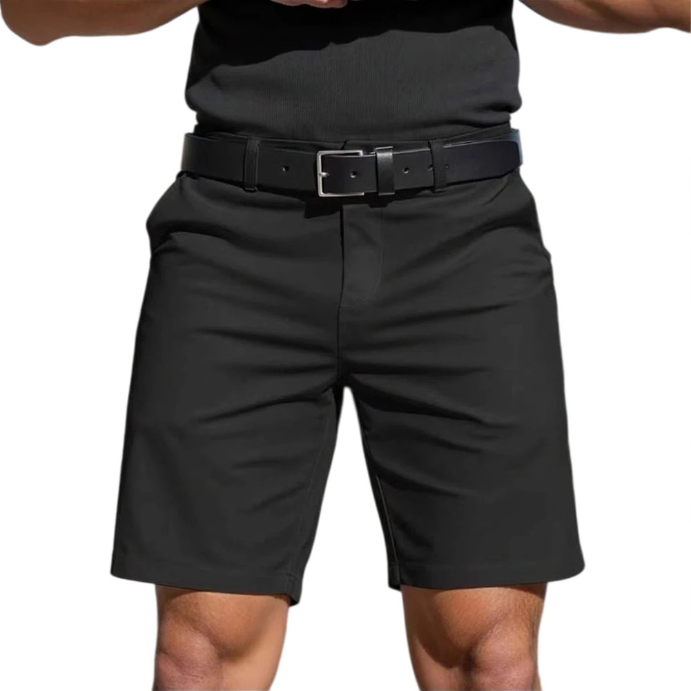 Men\'s Solid Color Dress Shorts Polyester Fabric Five Pocket Style Regular for Fit for Business Casual and Vacation Wear