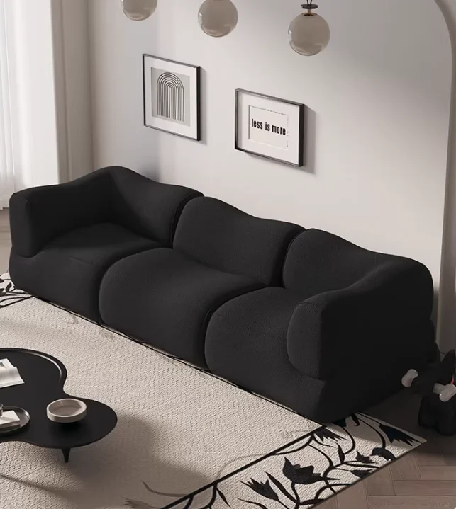 #@ Black Designer Style Lamb Fleece Mid-Century Modern Modular Sectional Sofa Compact Bedroom Living Room Furniture Fabric Sofa