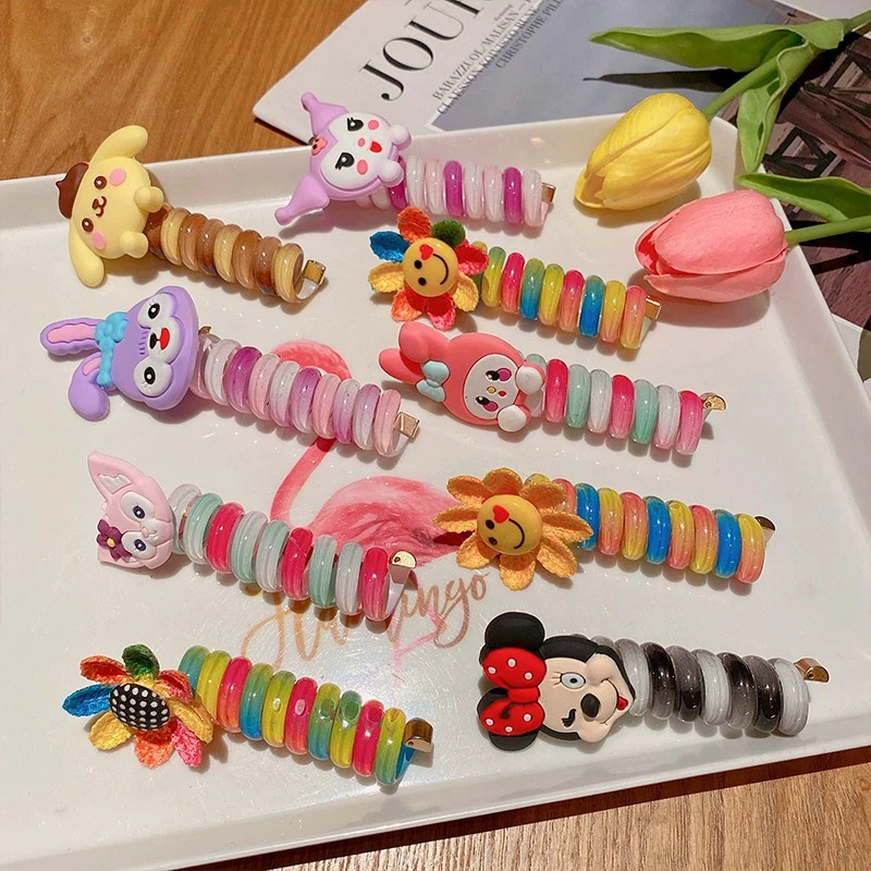 Baby Hair Accessories Cartoon Telephone Line Hair Loop High Horsetail Head Rope Colorful Elastic Bands Flower Girls Headdress