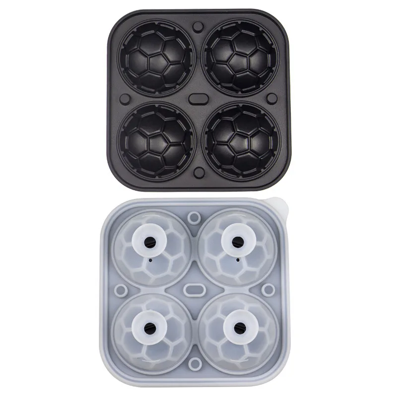 4Grids Silicone Ice Grid Football Ice Cube Mold With Cover Large Ice Cube Maker For Whiskey Cocktails Kitchen Bar Tool Accessory