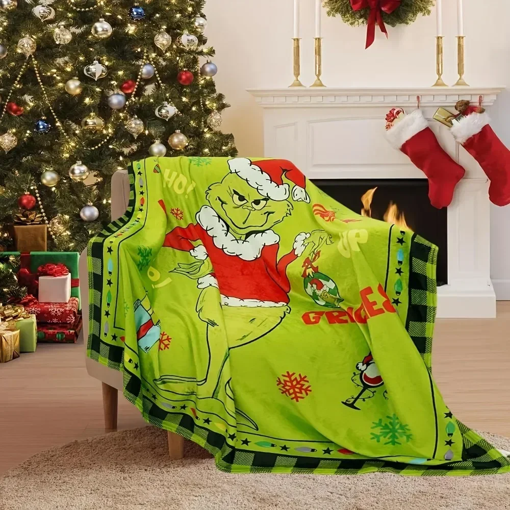 Christmas Grinch Design Blanket Soft Comfortable Throw Blanket Warm Napping Blanket for Home Office Travel Outdoor Camping