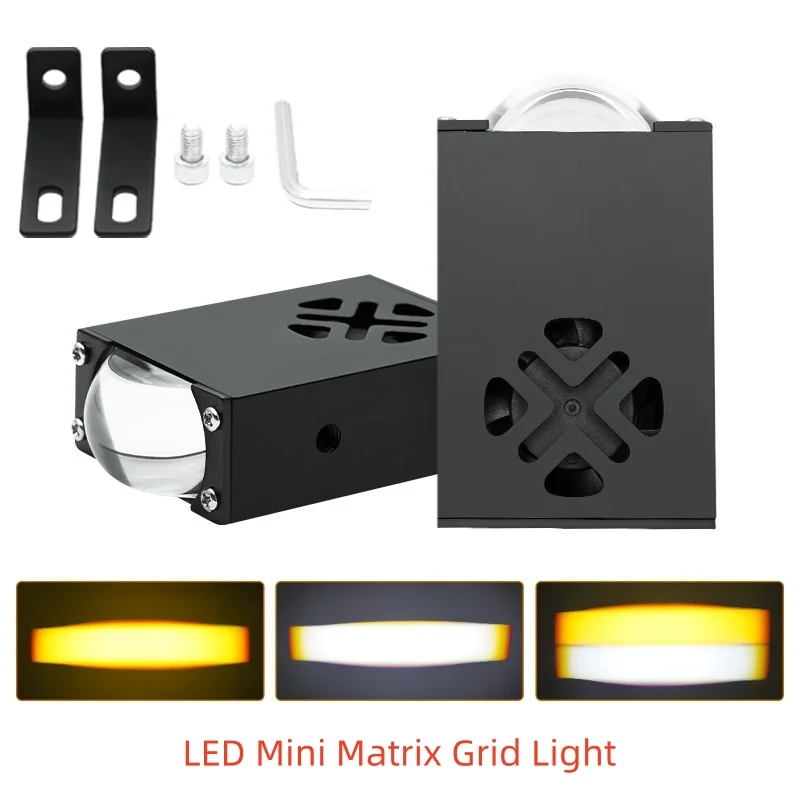 Car Grille Lights with Hidden Mini Matrix Laser Headlights and Grille Lights LED Grille Light Dual Color Projector Lamp 12-80V