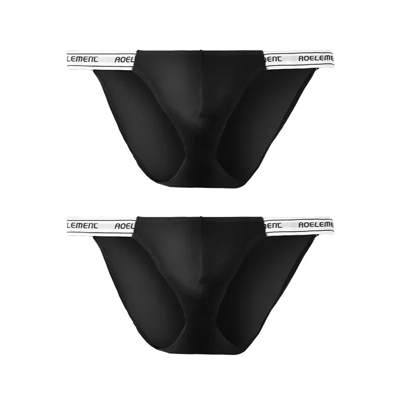 2PCS Underwear Men's Solid Color Elastic Tight Low-Waist Silk High-Collar Thong Briefs for Active Comfort Triangle Shorts