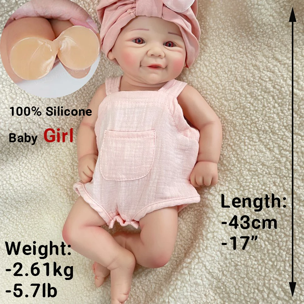 44cm Flexible 100% Silicone Reborn Baby Girl Weighted 6.1lb High-Simulation Painted 3D Skin Newborn Doll Christmas Gift Kids Toy