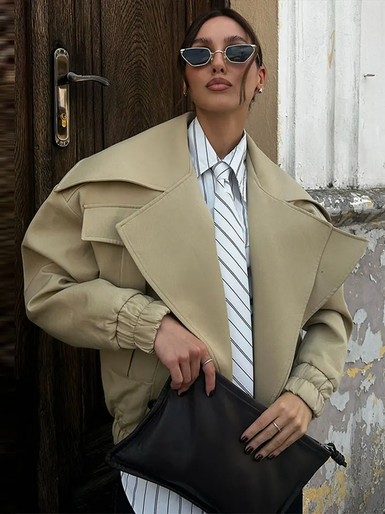 

Шикарная куртка на одной пуговице с большими лацканами, женская элегантная куртка в стиле ретро с подкладкой на плечах, короткие куртки, женская осень 202, повседневная свободная уличная одежда