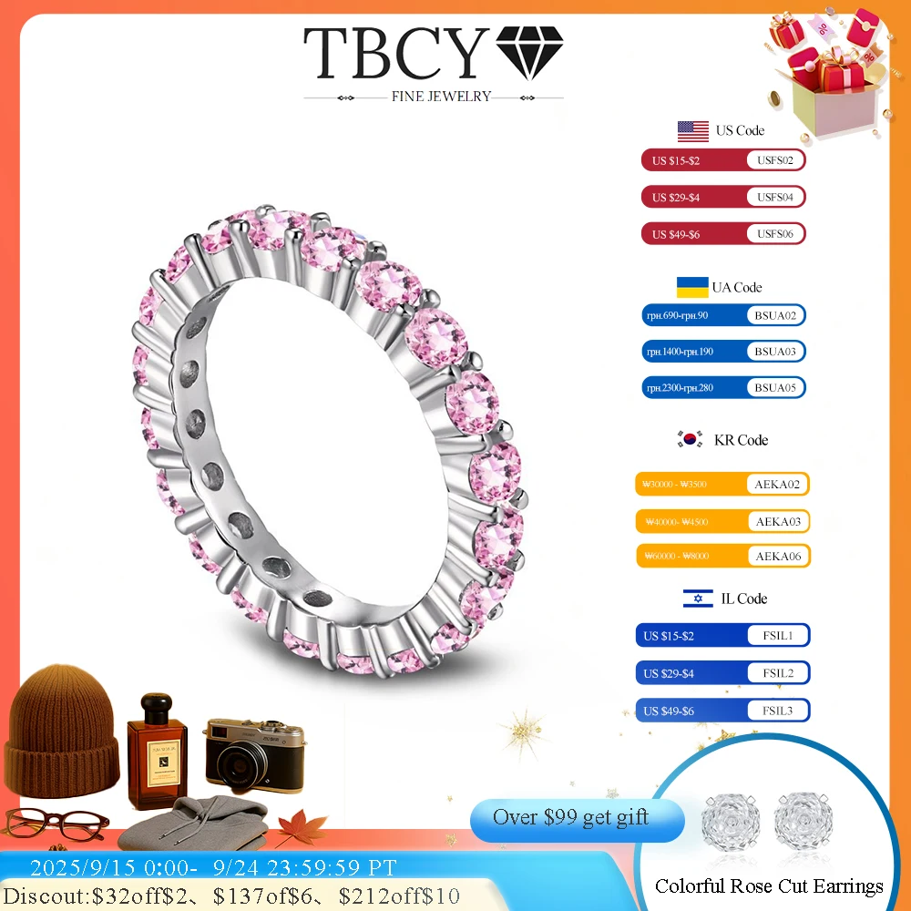 

TBCYD 3mm Pink Moissanite Eternity Rings For Women GRA Certified S925 Silver Colored Diamond Row Ring Engagement Wedding Band