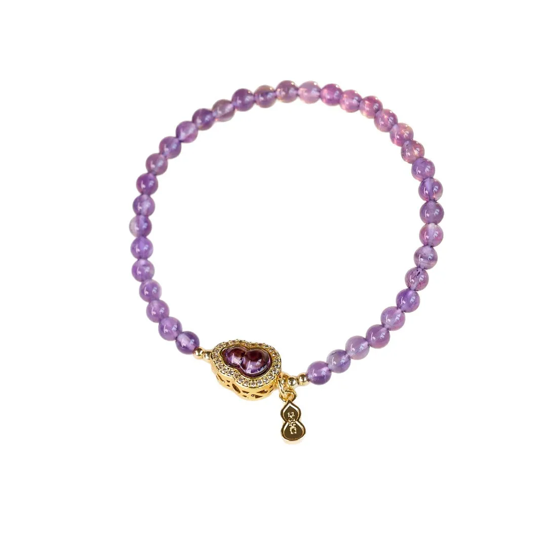 Natural Amethyst Gourd Beaded Bracelet For Women Chinese Style Elegant Single Strand Wenwan Collectible Jewelry Perfect Gift For